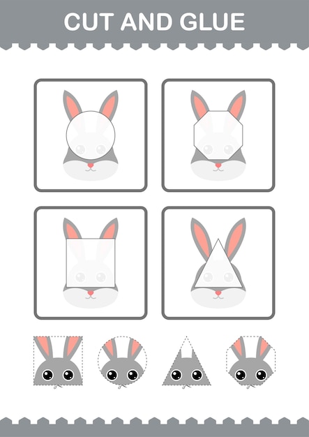 Cut and glue Rabbit face Worksheet for kids