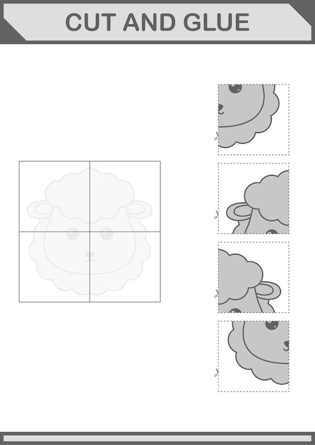 Cut and glue Sheep face Worksheet for kids