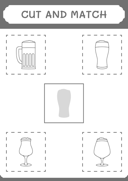 Cut and match parts of Beer game for children Vector illustration printable worksheet