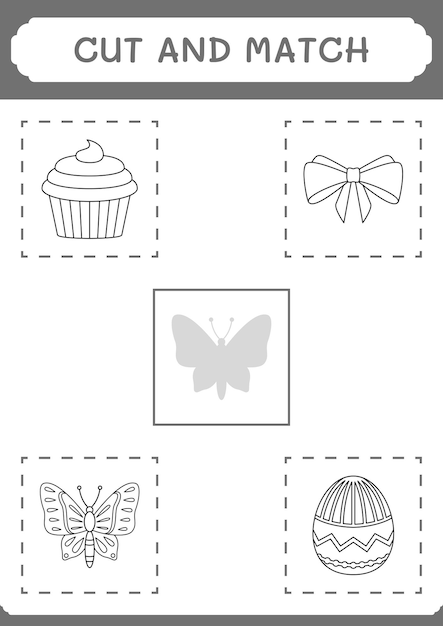 Cut and match parts of Butterfly game for children Vector illustration printable worksheet