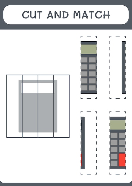 Cut and match parts of Calculator game for children Vector illustration printable worksheet