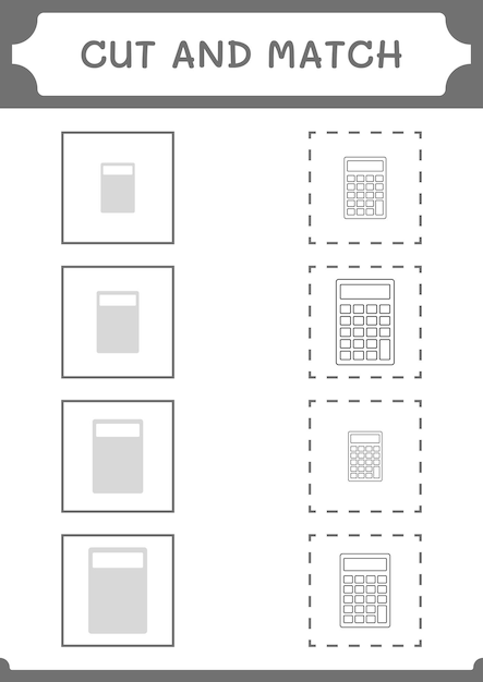 Cut and match parts of Calculator game for children Vector illustration printable worksheet