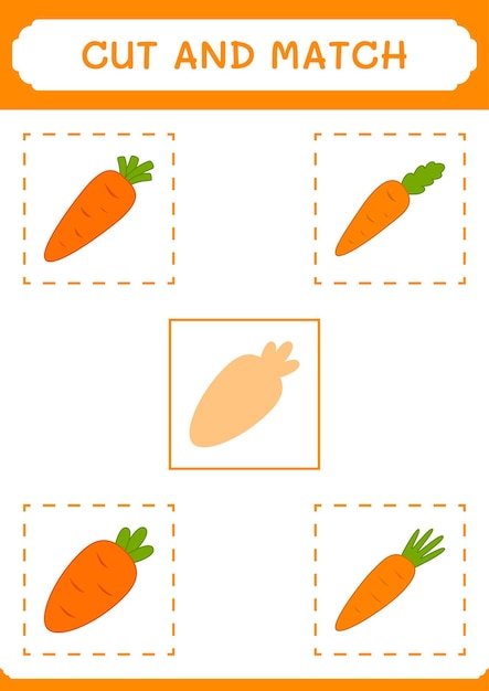 Cut and match parts of Carrot game for children Vector illustration printable worksheet