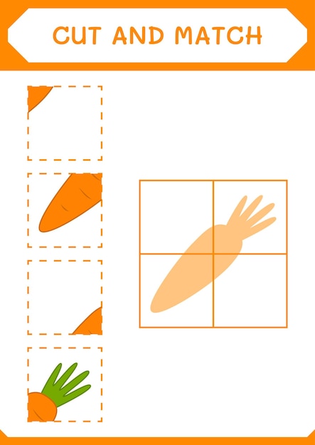 Cut and match parts of Carrot game for children Vector illustration printable worksheet