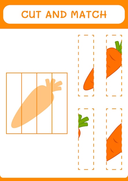 Cut and match parts of Carrot game for children Vector illustration printable worksheet