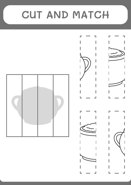 Cut and match parts of Cauldron game for children Vector illustration printable worksheet