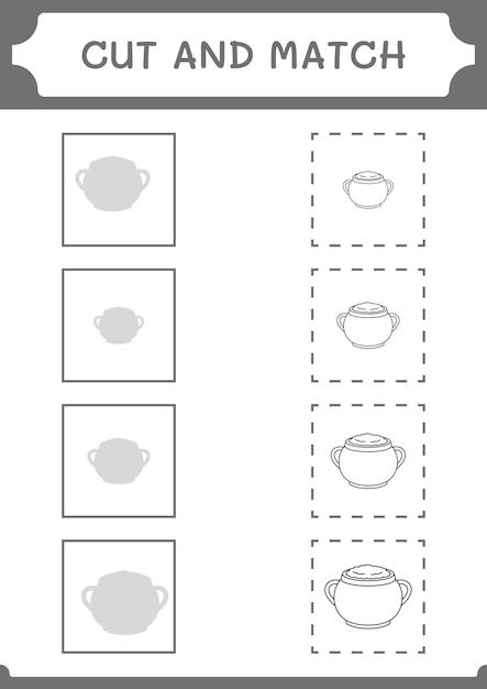 Cut and match parts of Cauldron game for children Vector illustration printable worksheet