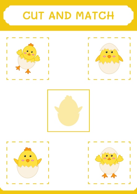 Cut and match parts of Chick game for children Vector illustration printable worksheet