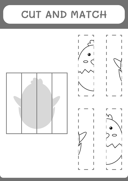 Cut and match parts of Chick game for children Vector illustration printable worksheet