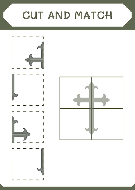 Cut and match parts of Christian cross game for children Vector illustration printable worksheet