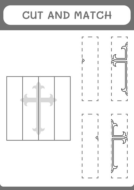 Cut and match parts of Christian cross game for children Vector illustration printable worksheet