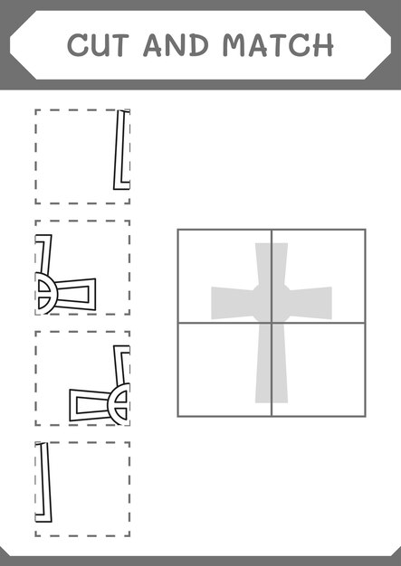 Cut and match parts of Christian cross game for children Vector illustration printable worksheet