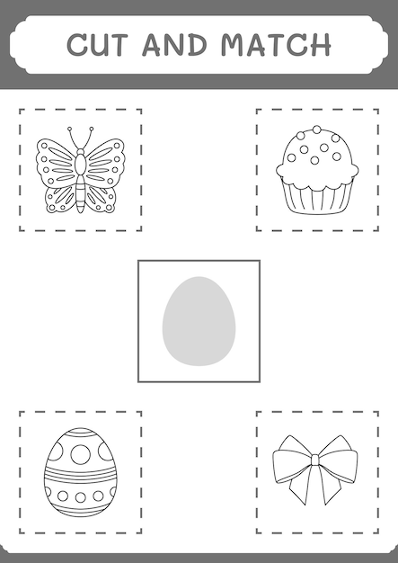 Cut and match parts of Easter egg game for children Vector illustration printable worksheet