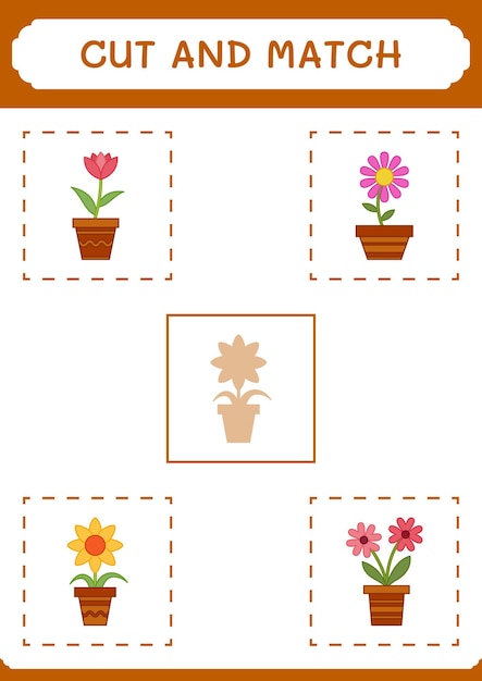 Cut and match parts of Flower game for children Vector illustration printable worksheet