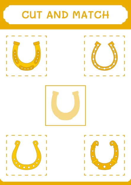 Cut and match parts of Horseshoe game for children Vector illustration printable worksheet