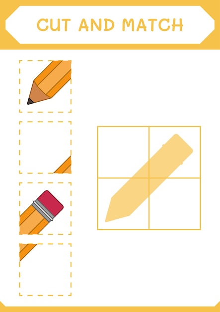 Cut and match parts of Pencil game for children Vector illustration printable worksheet