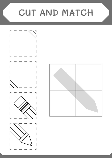 Cut and match parts of Pencil game for children Vector illustration printable worksheet