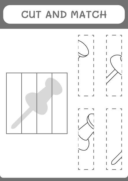 Cut and match parts of Push pin game for children Vector illustration printable worksheet