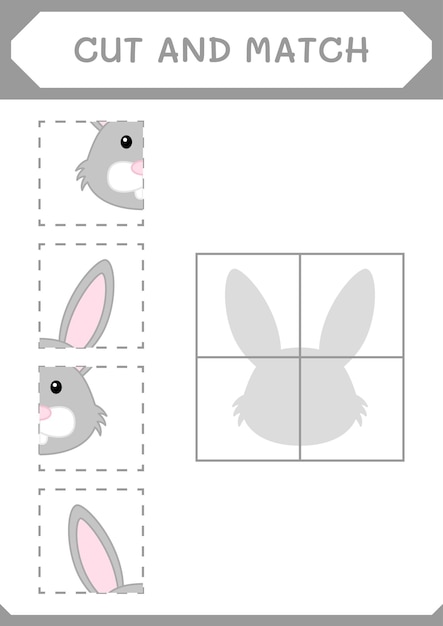 Cut and match parts of Rabbit game for children Vector illustration printable worksheet