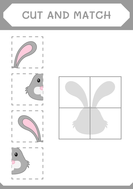 Cut and match parts of Rabbit game for children Vector illustration printable worksheet