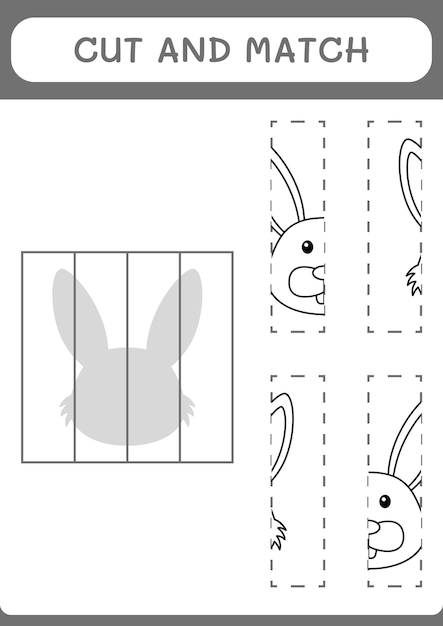 Cut and match parts of Rabbit game for children Vector illustration printable worksheet