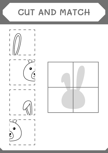 Cut and match parts of Rabbit game for children Vector illustration printable worksheet