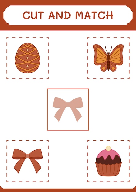 Cut and match parts of Ribbon game for children Vector illustration printable worksheet