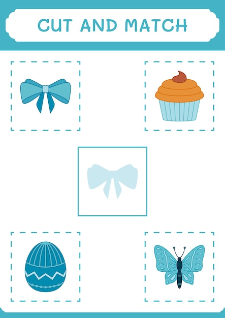 Cut and match parts of Ribbon game for children Vector illustration printable worksheet