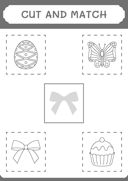 Cut and match parts of Ribbon game for children Vector illustration printable worksheet