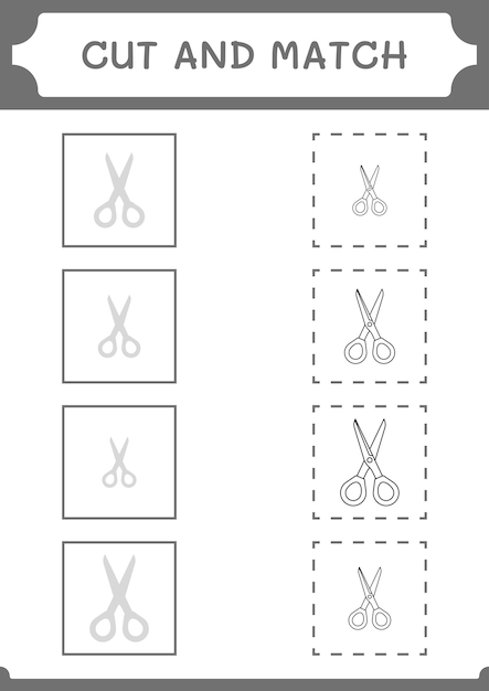 Cut and match parts of Scissor game for children Vector illustration printable worksheet