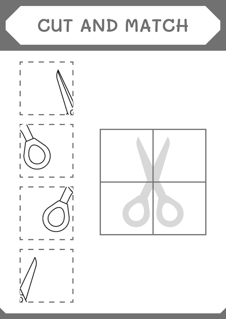 Cut and match parts of Scissor game for children Vector illustration printable worksheet