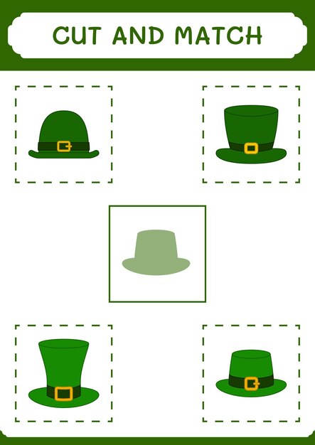 Cut and match parts of St Patrick's Day hat game for children Vector illustration printable worksheet