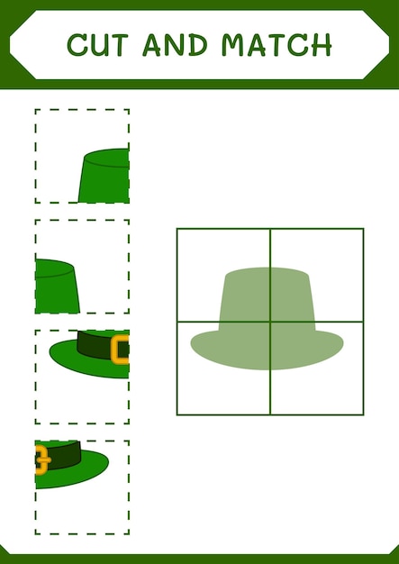 Cut and match parts of St Patrick's Day hat game for children Vector illustration printable worksheet