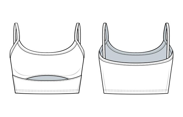 Vector cut out cropped cami top fashion drawing template