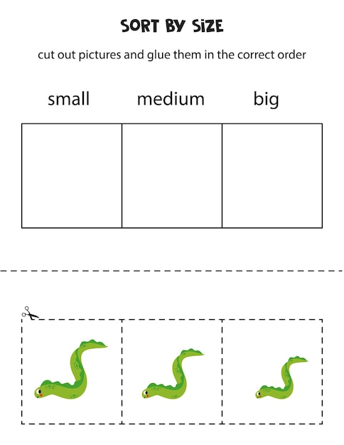 Cut out pictures and sort them by size Small medium or big Educational worksheet