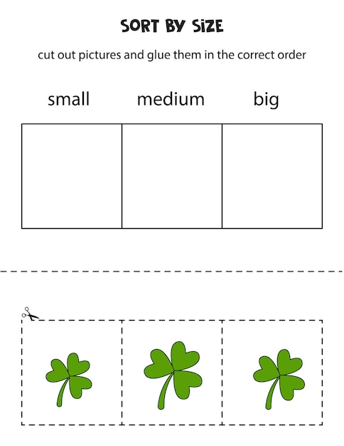 Cut out pictures and sort them by size Small medium or big Educational worksheet