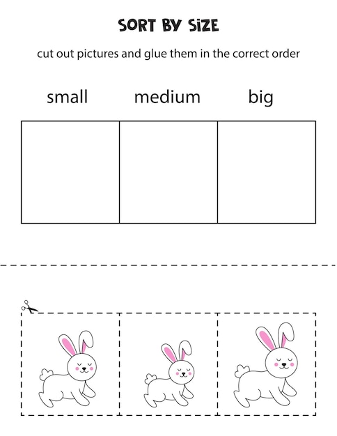 Cut out pictures and sort them by size Small medium or big Educational worksheet