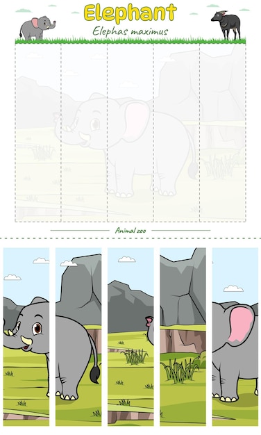 Cut and play Elephant Vertical ready for print