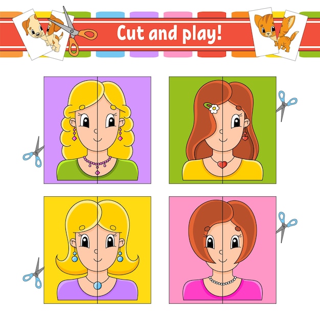 Cut and play Flash cards Color puzzle Education developing worksheet Activity page Game for children