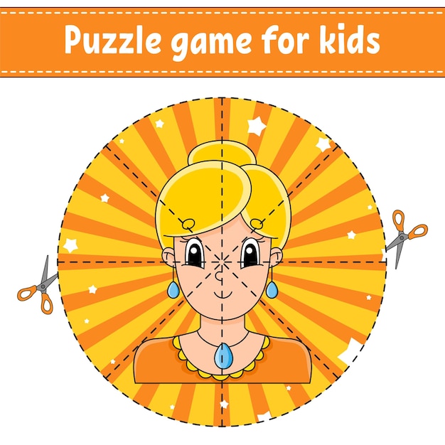 Cut and play Round puzzle Logic puzzle for kids Activity page Cutting practice for preschool cartoon character