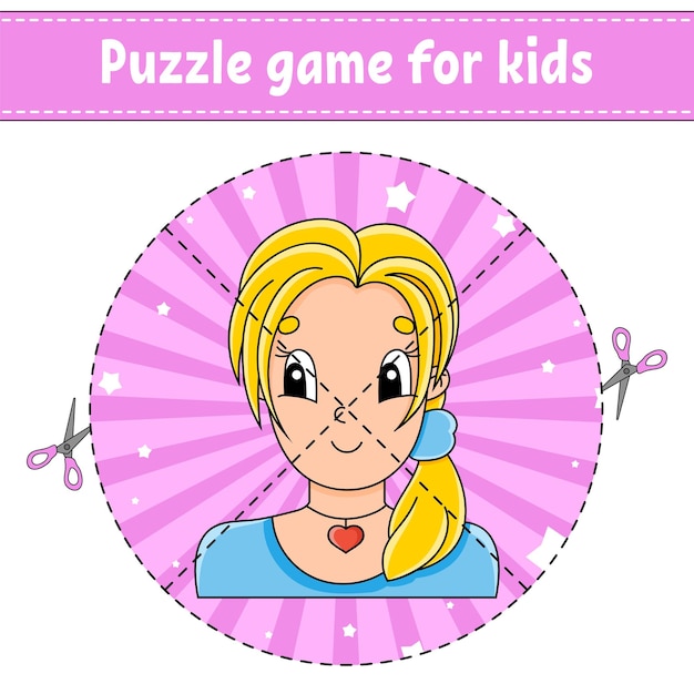 Cut and play Round puzzle Logic puzzle for kids Activity page Cutting practice for preschool cartoon character