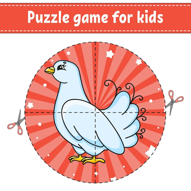 Cut and play Round puzzle Logic puzzle for kids Activity page Cutting practice for preschool cartoon character