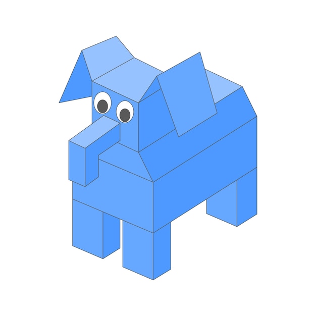 Cute 3D elephant character in pixel style on a white background