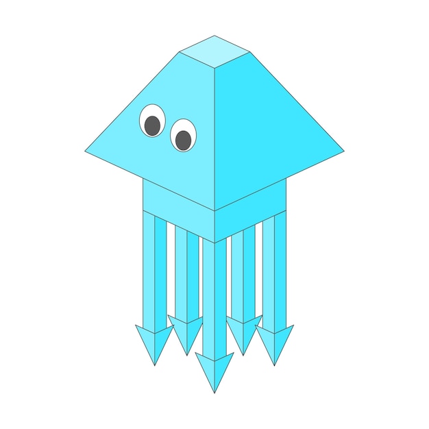 Cute 3D jellyfish character in pixel style on a white background