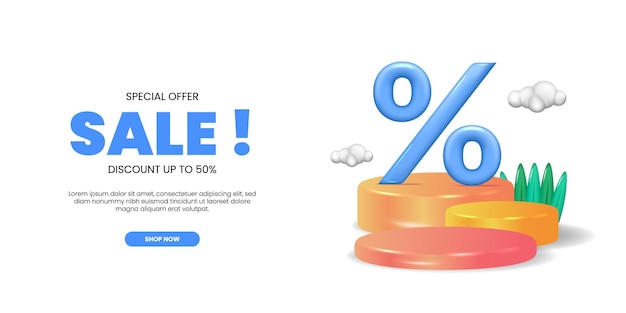 Cute 3D sale percentage on the cylinder podium stage display special discount offer promotion template for online shopping