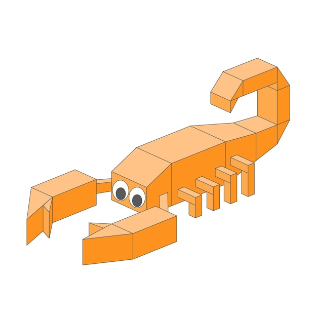 Cute 3D scorpion character in pixel style on a white background