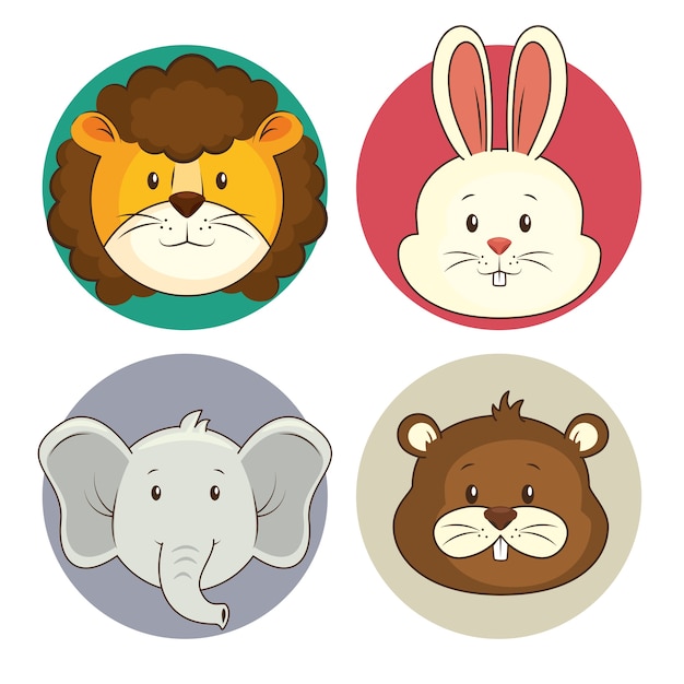 Cute adorable animal icon set