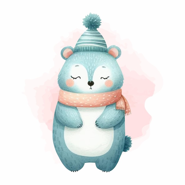 Vector cute adorable bear watercolor illustration