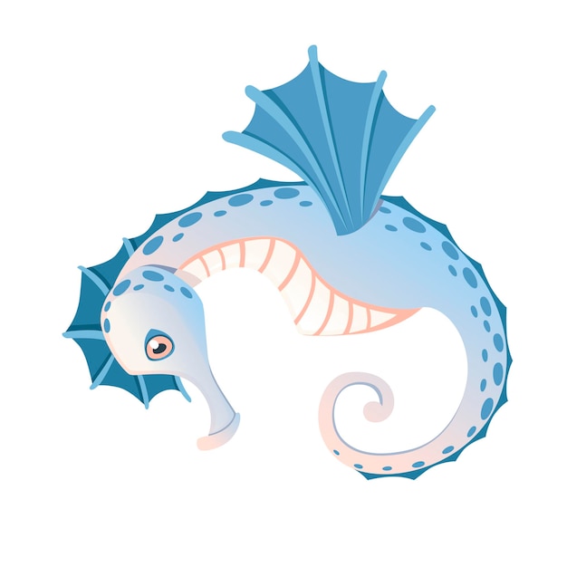 Cute adorable blue seahorse cartoon sea animal design flat vector illustration isolated on white background.