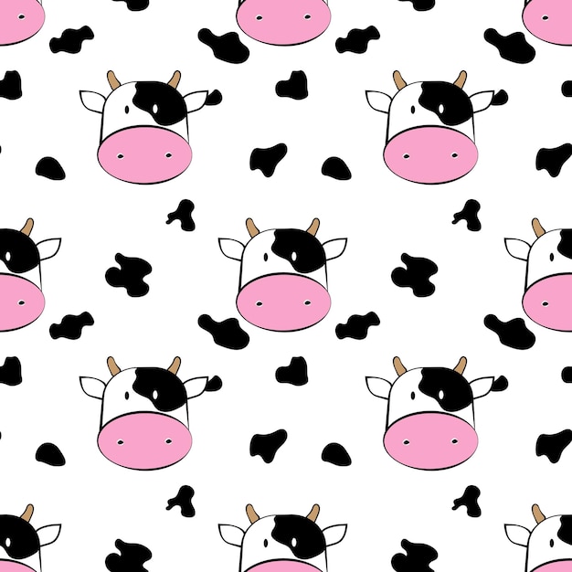 Cute adorable cow and animal print - seamless pattern